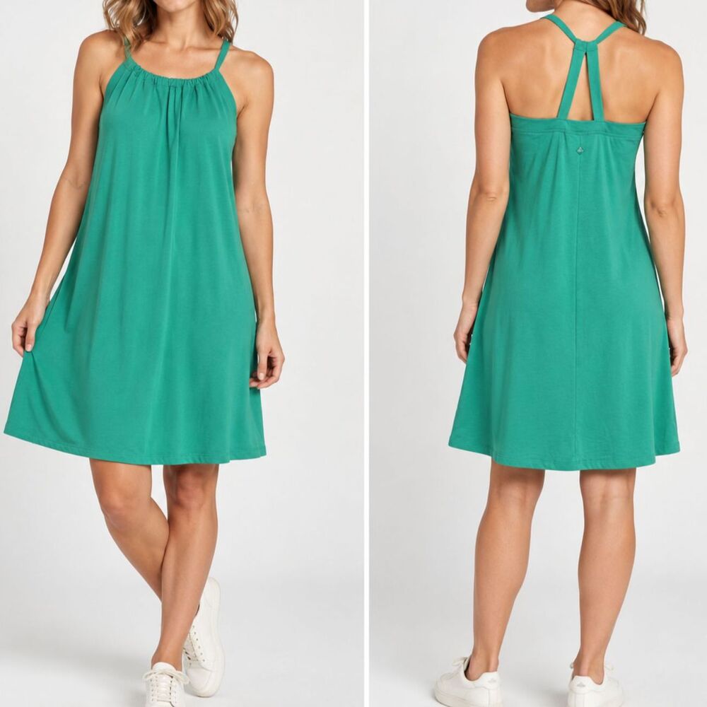 prAna Quinn Dress M Cool Green Built In Bra Racerback Athleisure Travel Yoga NWT